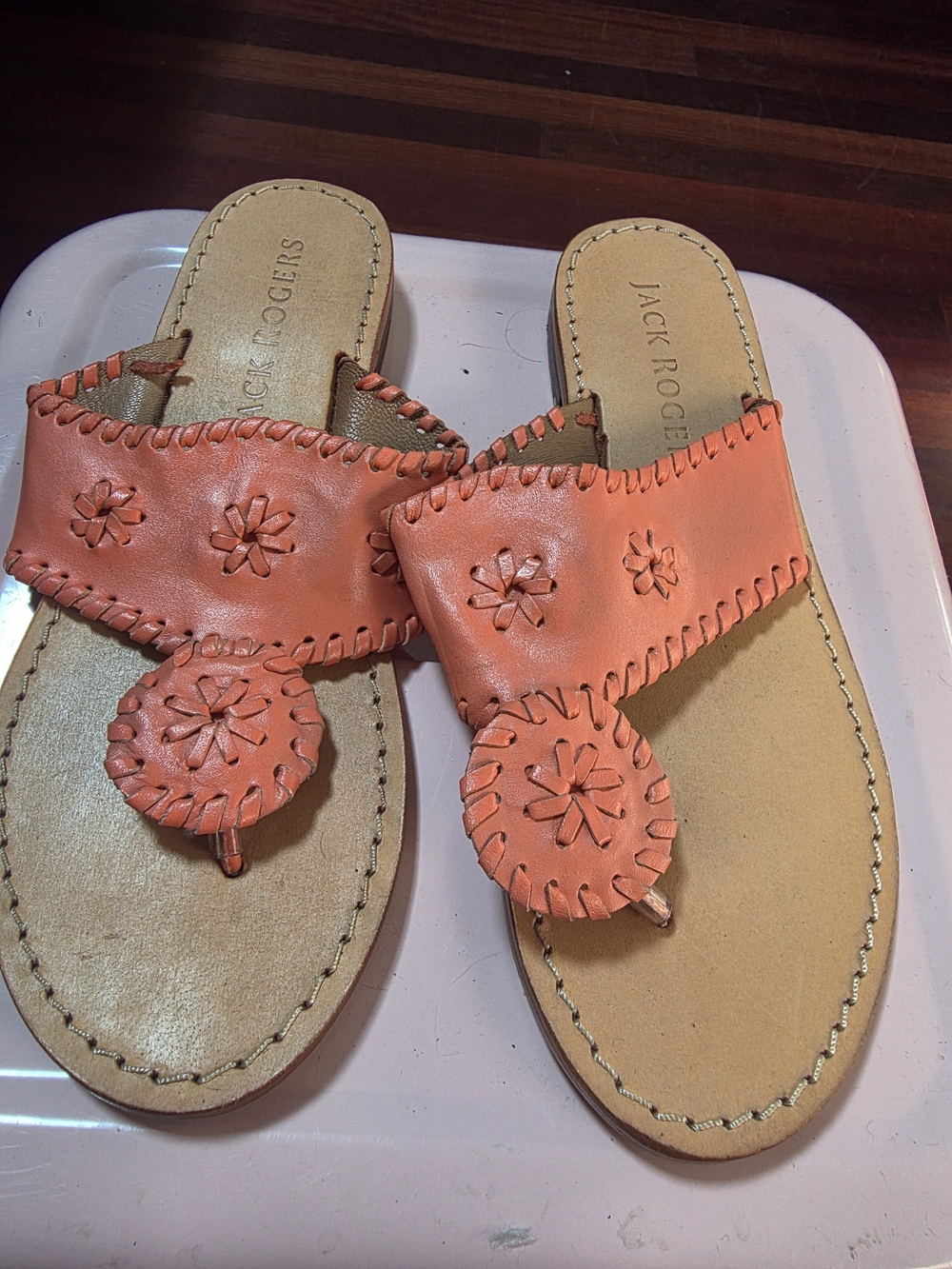 Jack Rogers Women's Coral Leather Toe-Post Sandals